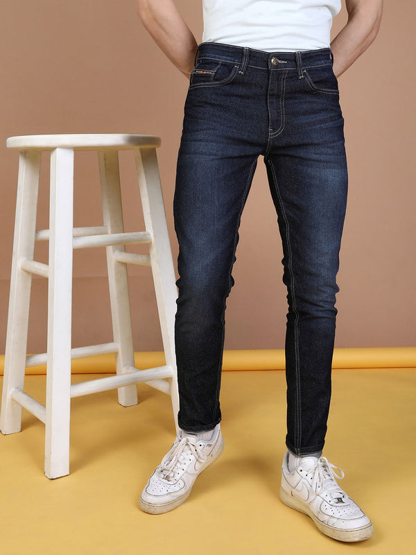 Garage India CO Lelaki Tentera Laut Blue Slim Fit Mid-Rise Clean Jeans Jeans