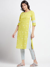 W Polka Dots Woven Design Keyhole Neck Straight Kurta
