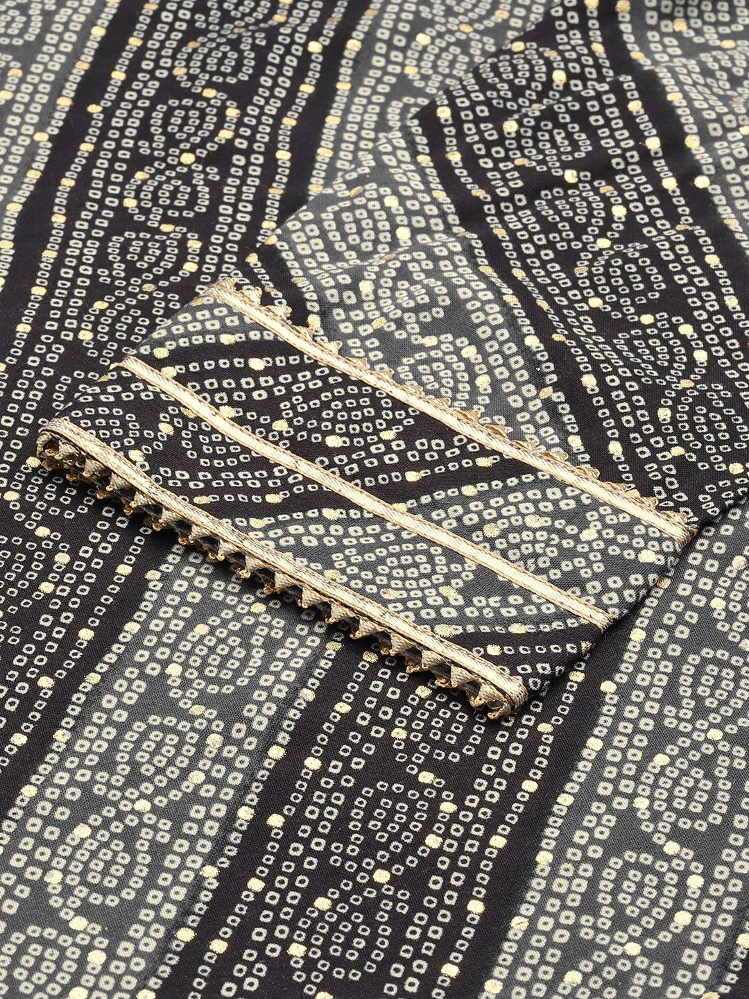 Varanga Women Black & Beige Bandhani Printed Indie Prints Kurta