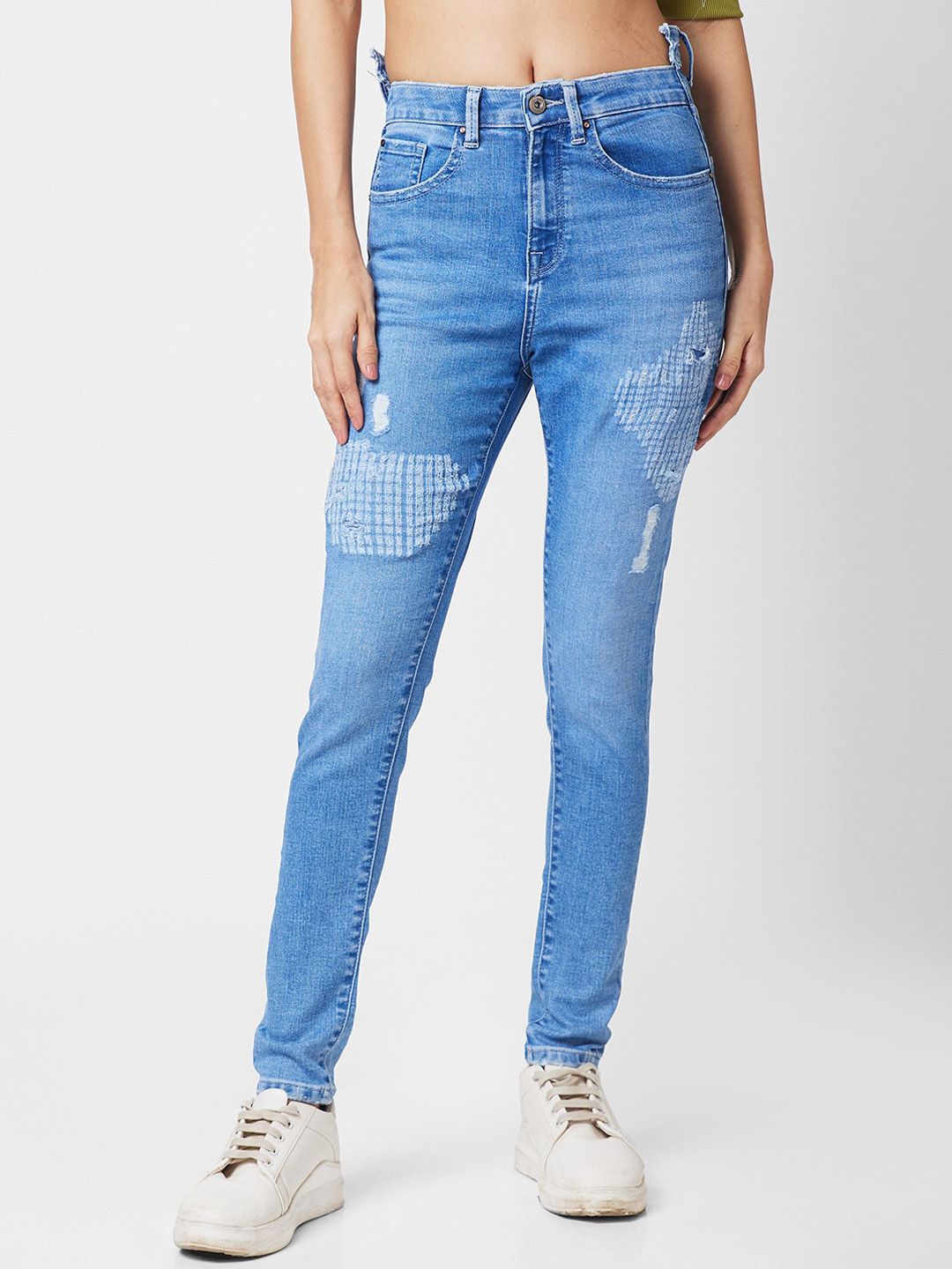 SPYKAR Women Slim Fit High-Rise Highly Distressed Heavy Fade Stretchable Jeans