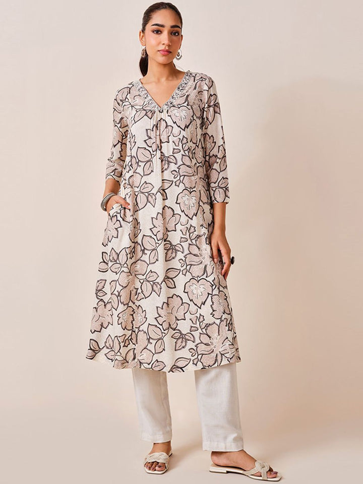 Global Desi Floral Printed Angrakha A-Line Kurta
