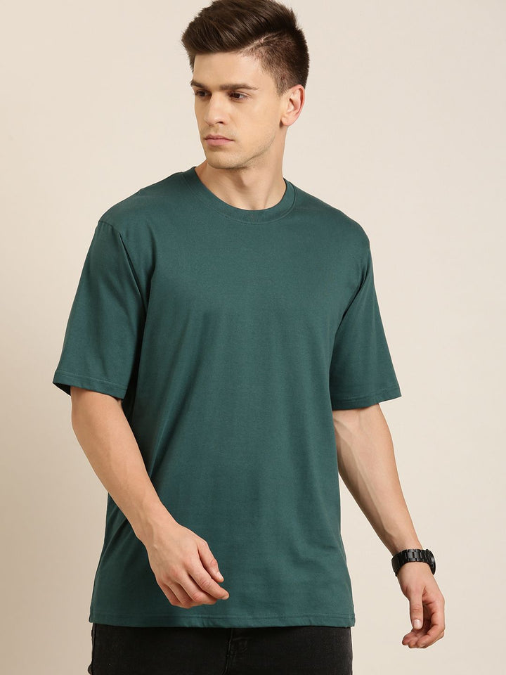 DILLINGER Men Green Solid Pure Cotton Drop-Shoulder Sleeves Oversized Fit T-shirt