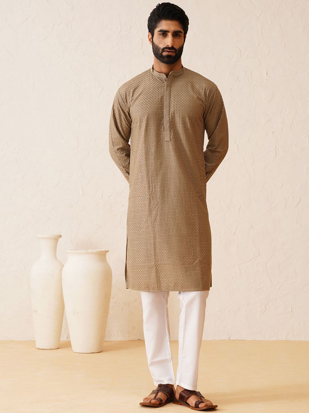 SOJANYA Embroidered Regular Thread Work Pure Cotton Kurta with Churidar