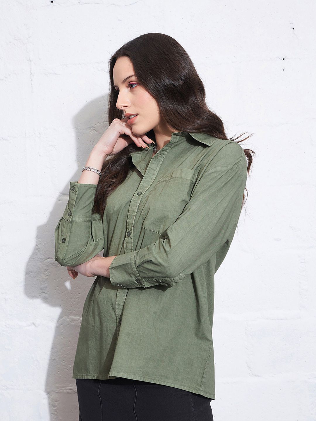 SASSAFRAS Chambray Weave Oversized Pure Cotton Casual Shirt