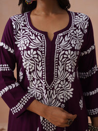 Rumah Wanita Chikankari Motif Etnik Bersulam Kurta Chikankari