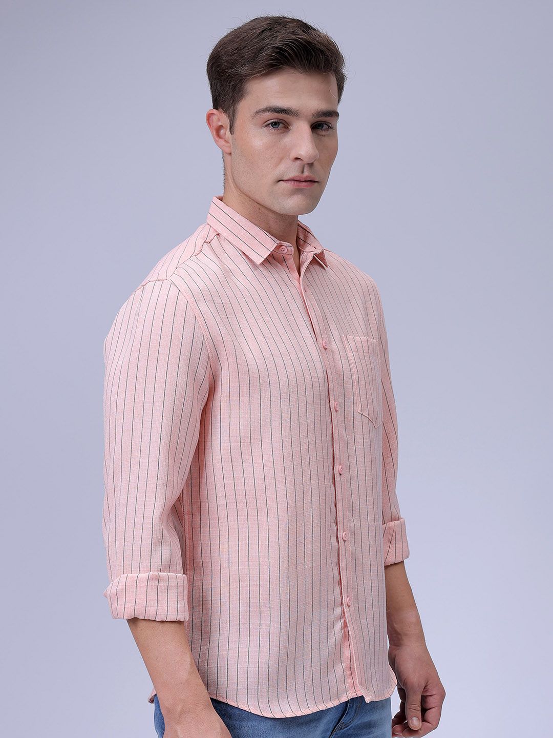 The Indian Garage Co Men Slim Fit Spread Collar Vertical Striped Casual Shirt