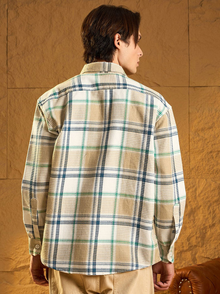 DENNISON Men Double Pocket Drop Shoulder Oversized Cotton Checked Shacket