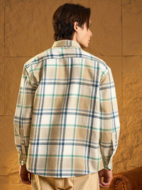 DENNISON Men Double Pocket Drop Shoulder Oversized Cotton Checked Shacket