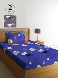 KLOTTHE Grey Graphic Cotton 210 TC Single Fine 2 Bedsheet with 2 Pillow Covers-89 x 59 inches