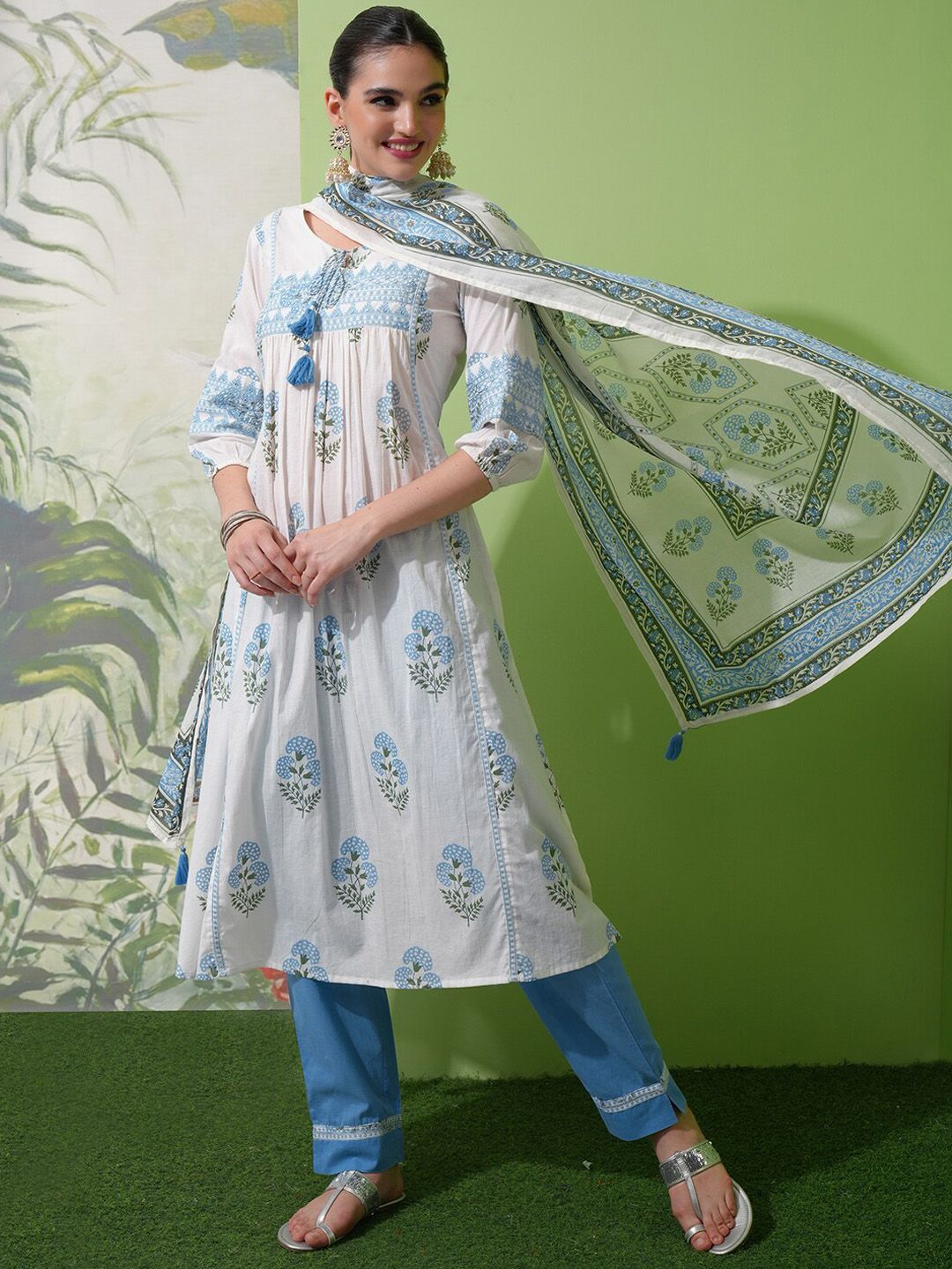 Vishudh Floral Printed Regular Pure Cotton Kurta with Trouser & Dupatta