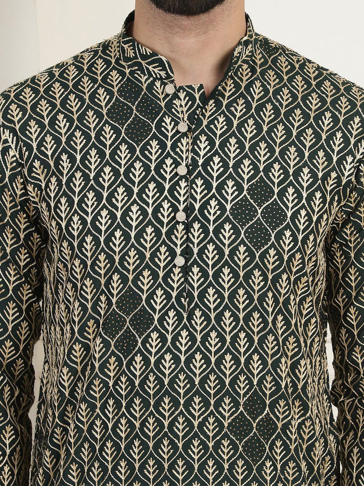 SOJANYA Kolar Mandarin Sulam Bunga Pure Cotton Kurta Lurus
