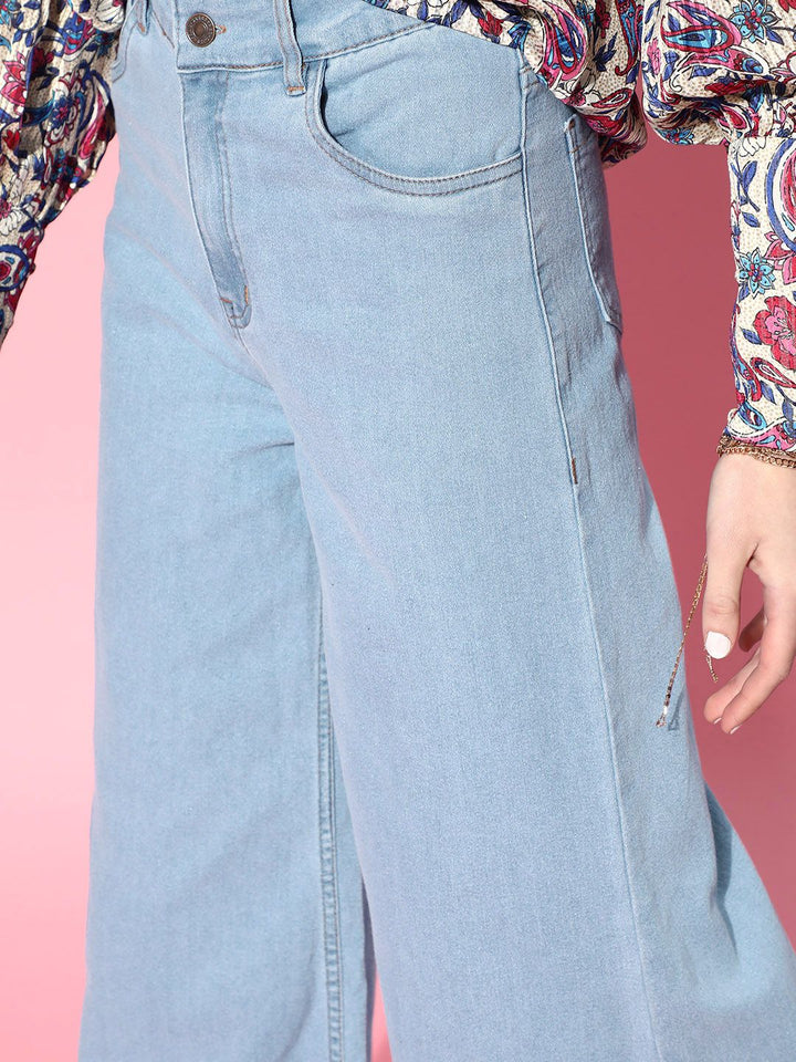 SASSAFRAS Women Light Blue Flared High-Rise Jeans