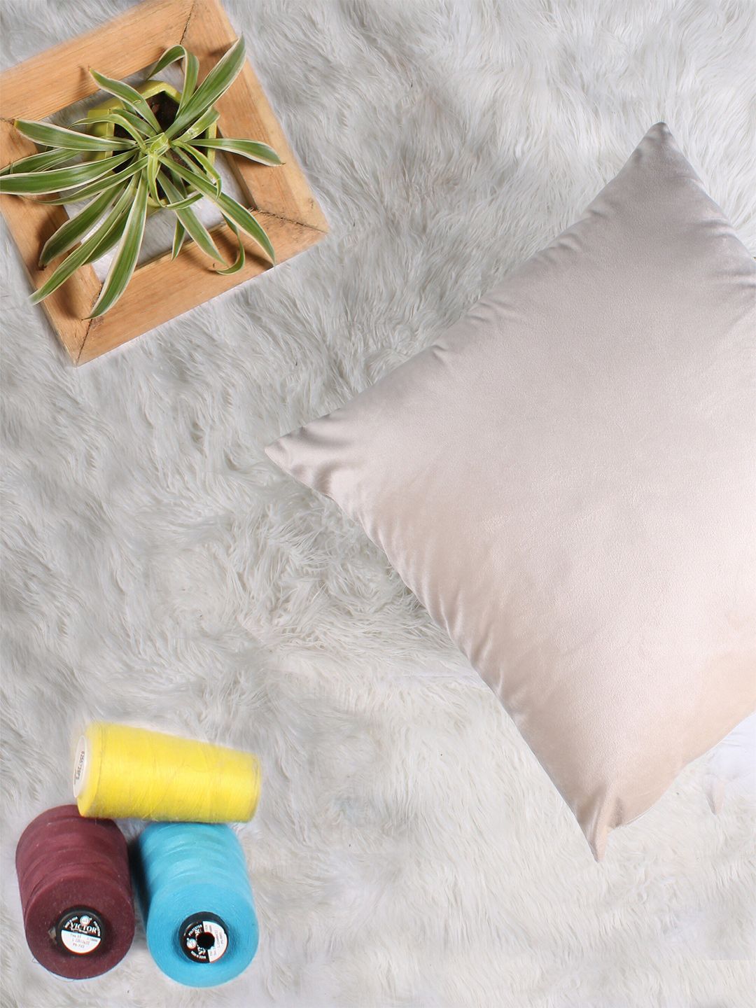 STITCHNEST Beige 5 Pieces Velvet Square Cushion Covers