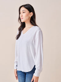 AND Women Solid V-Neck Long Sleeve Top