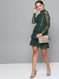 STREET 9 Women Teal Green Lace Layered A-Line Dress