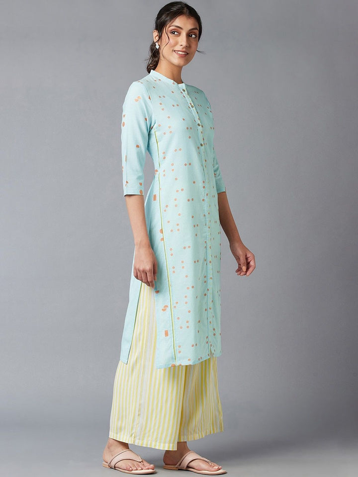 W Women Blue & Brown Printed Kurta