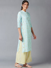 W Women Blue & Brown Printed Kurta
