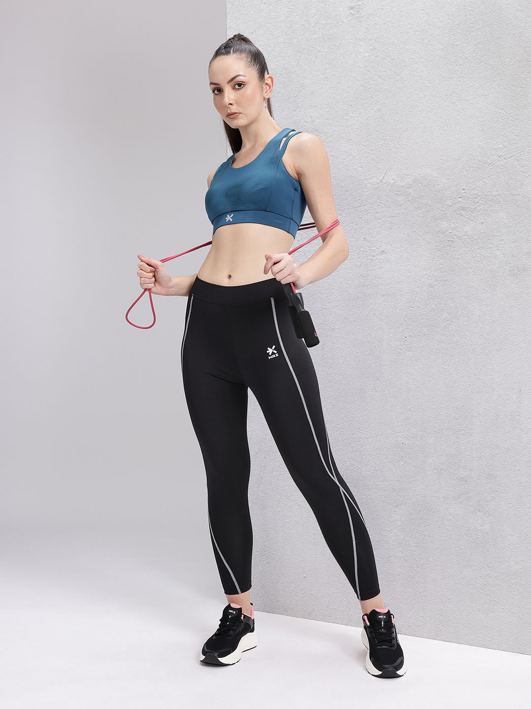 HRX by Hrithik Roshan Women Contrast Stitching High-Rise Rapid-Dry Cropped Training Tights