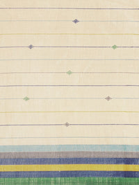 Saree mall Beige & Green Striped Art Silk Block Print Saree
