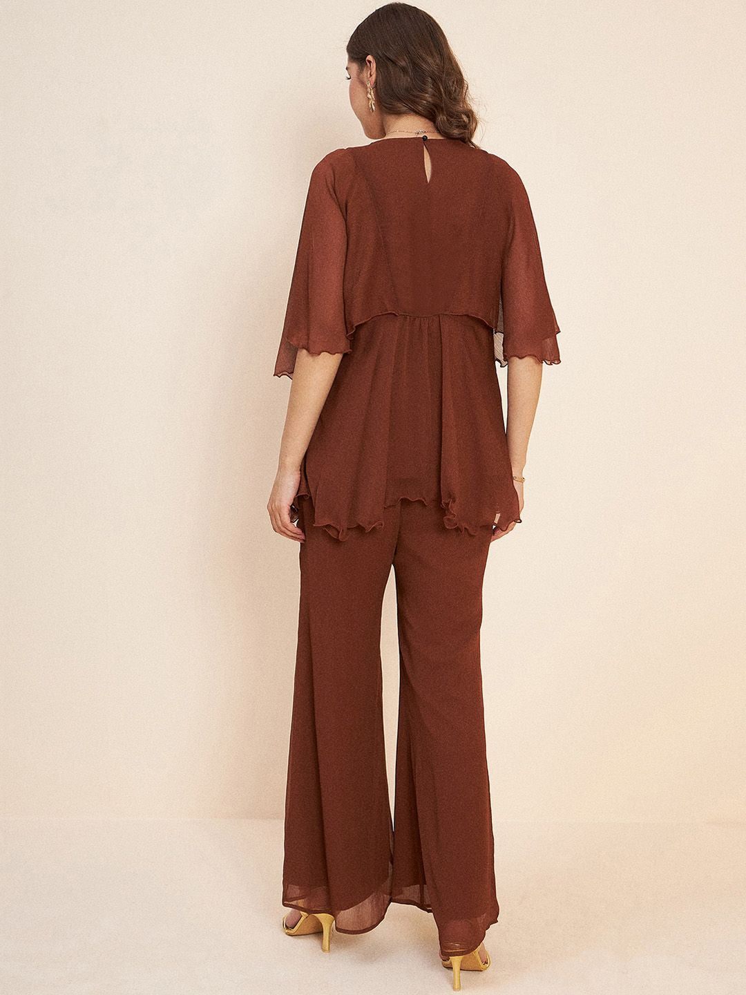 Antheaa Brown Embellished Tunic With Trousers Co-Ords