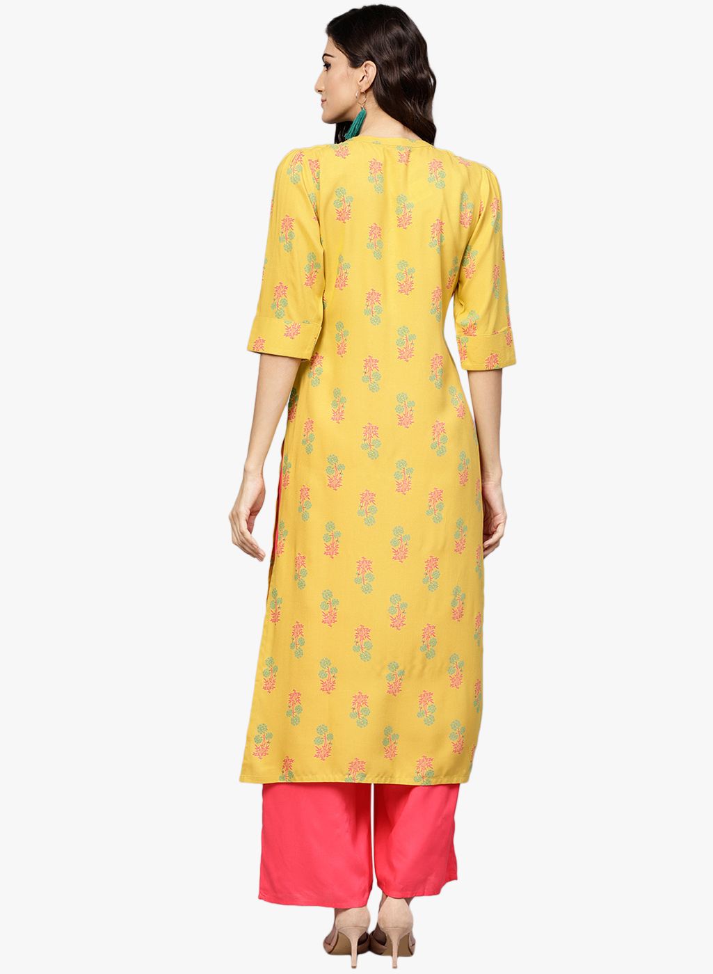 Yellow Printed Straight Straight Kurta