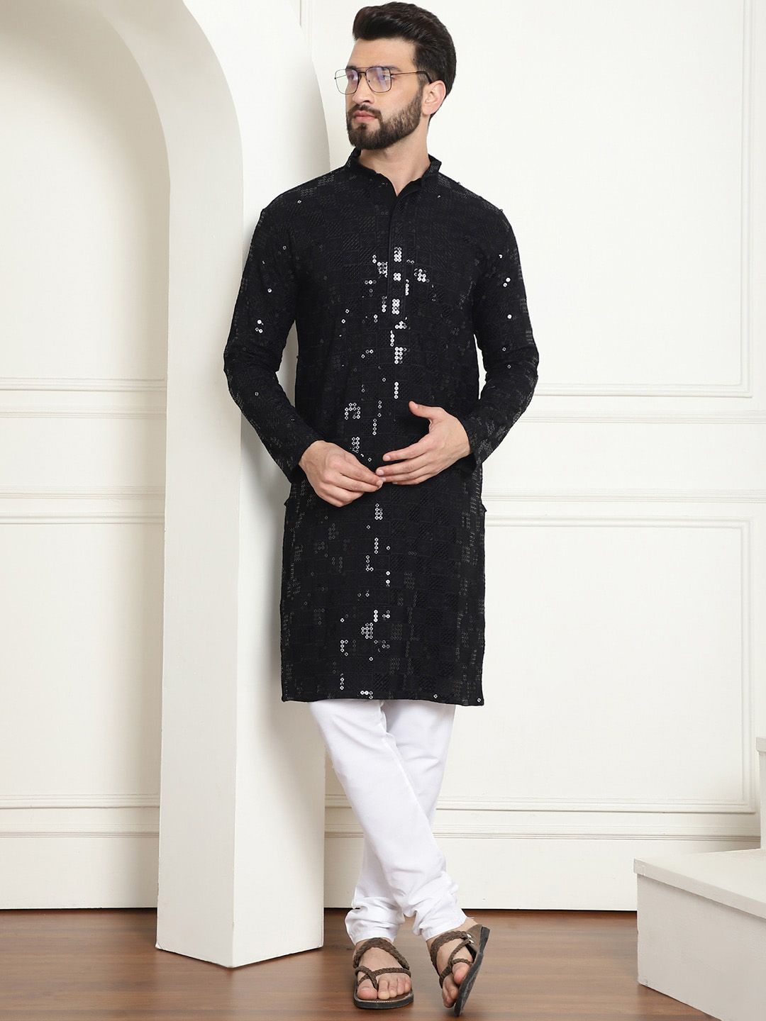 SOJANYA Kurta Kapas Tulen Bersulam Labuci dengan Churidar