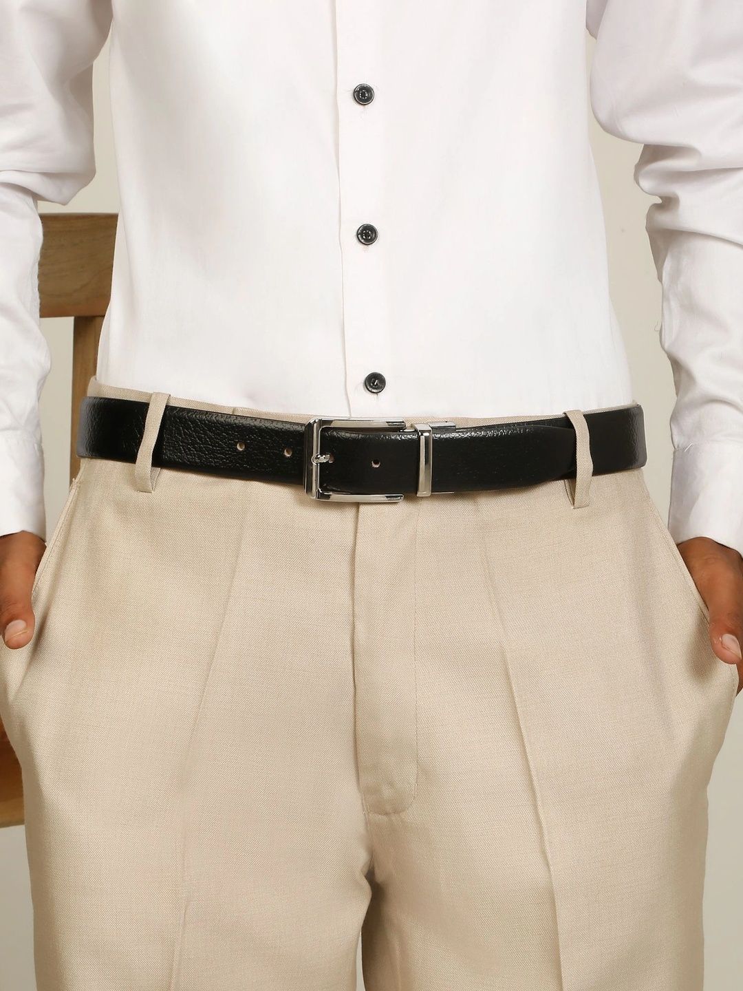 Teakwood Leathers Men Textured Leather Reversible Formal Belt