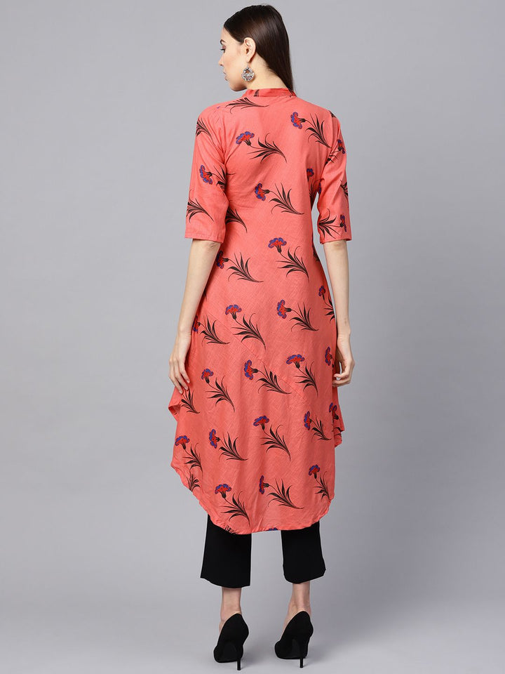SOJANYA Women Pink & Black Floral Print Kurta A-Line
