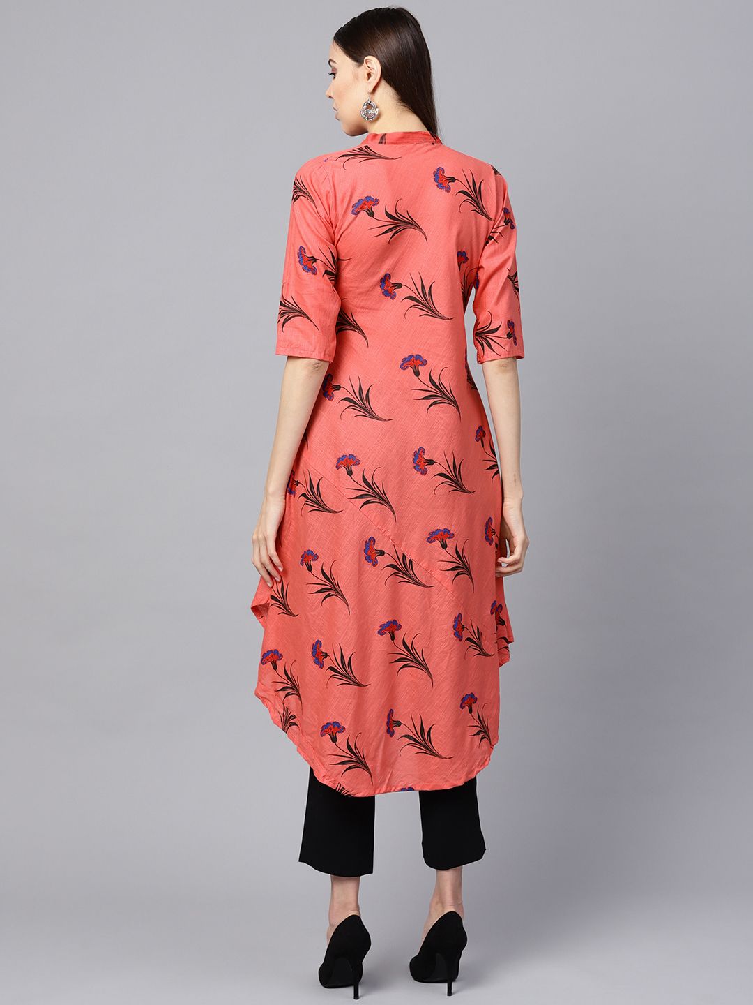 SOJANYA Women Pink & Black Floral Print Kurta A-Line