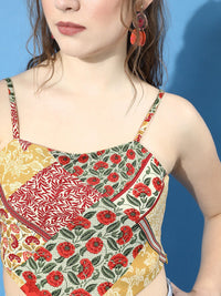 Berrylush Women Gorgeous Red Floral Cropped Top