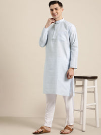 SOJANYA Men Blue & White Pure Cotton Striped Kurta