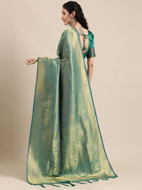 Saree mall Green & Gold-Toned Ethnic Motifs Zari Silk Blend Banarasi Sarees