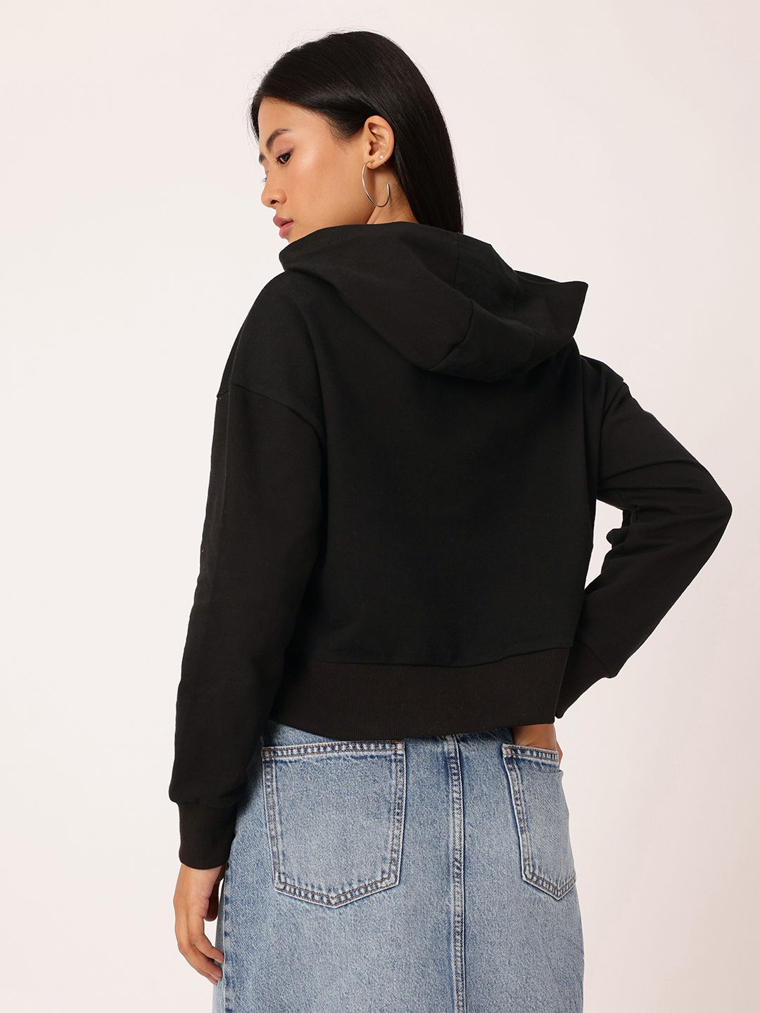 DressBerry Cotton Terry Relaxed Fit Crop Hooded Sweatshirts