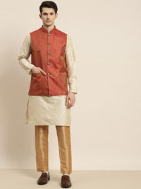 SOJANYA Kurta Belang Beige Lelaki dengan Piyama & Jaket Nehru
