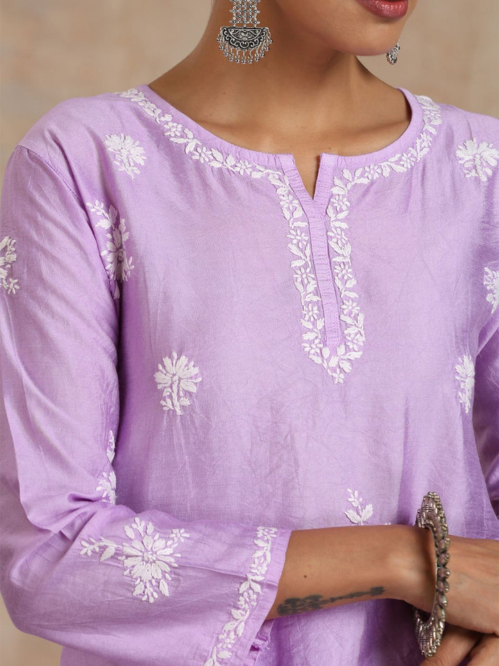 Rumah Wanita Chikankari Purple Chanderi Chikankari Sulam Kurta