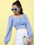 Tokyo Talkies Puff Sleeves Square Neck Gathered Crop Top