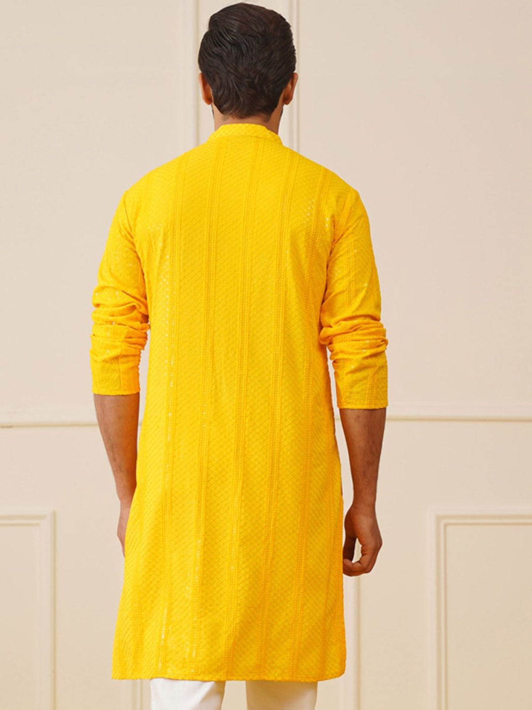 Jompers Striped Sequins Chikankari Embroidered Strigth Kurtas