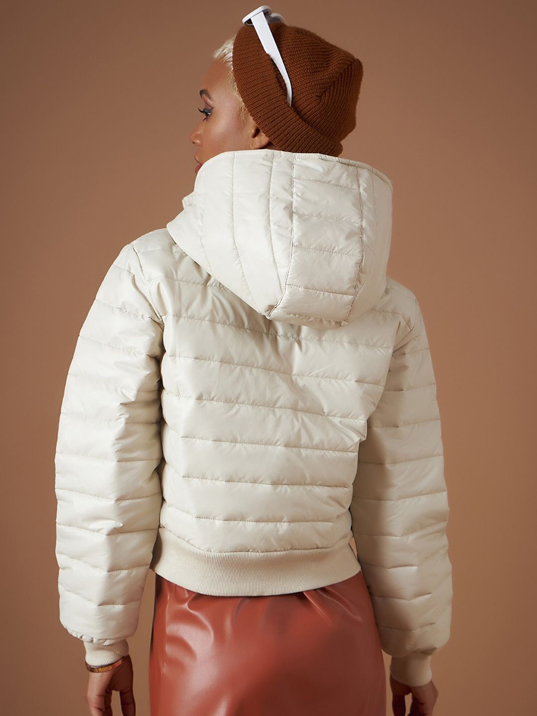 SASSAFRAS Beige Hooded Cropped Bomber Jacket