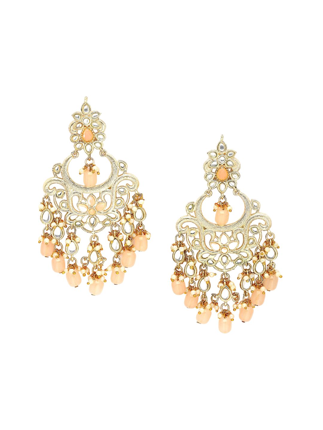 KARATCART Gold-Plated Contemporary Temple Kundan Studded Drop Earrings