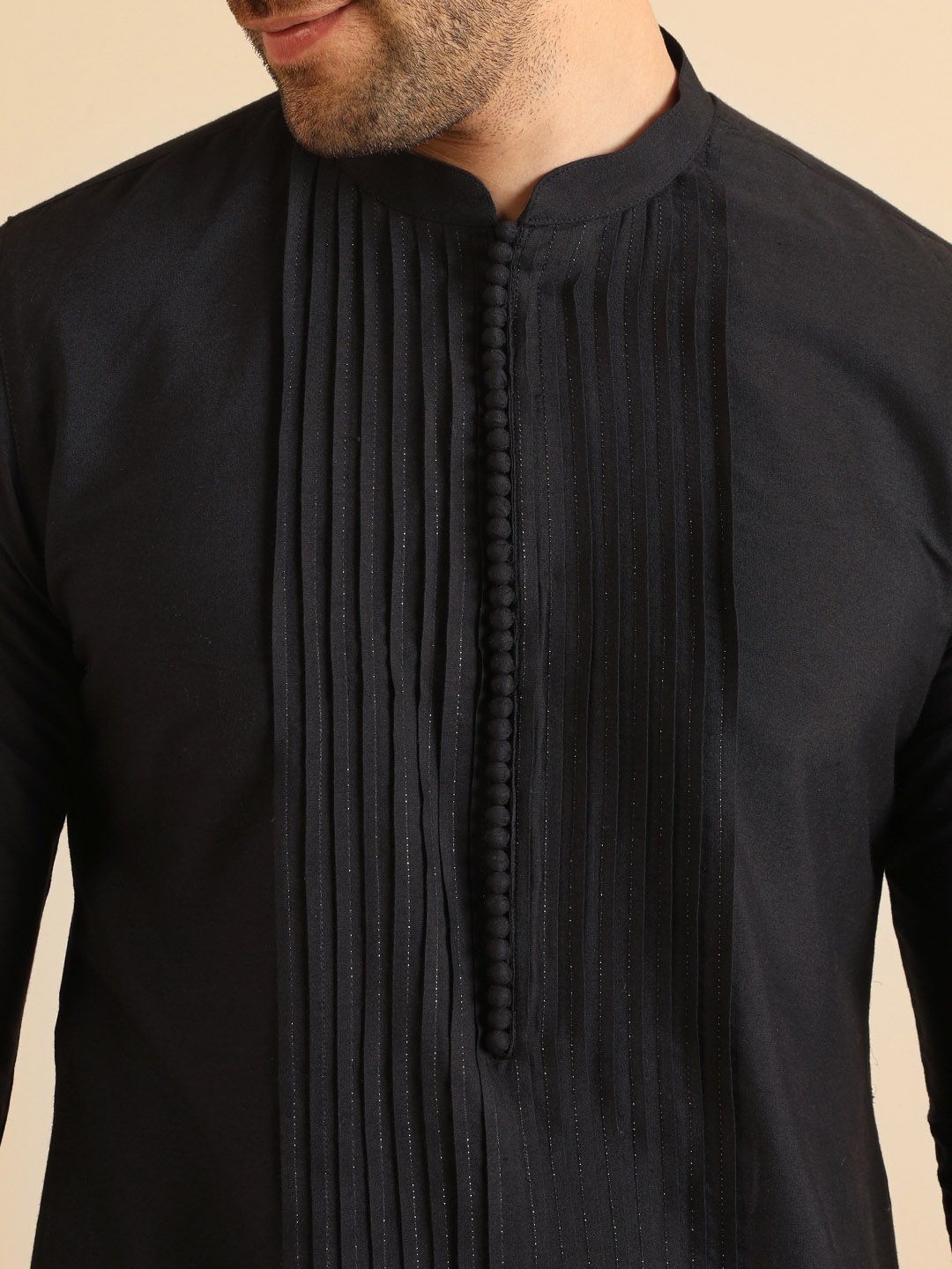 KISAH Striped Mandarin Collar Long Sleeves Kurta with Trousers