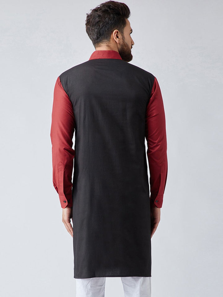 SOJANYA Lelaki Black & Maroon Colourblocked Straight Kurta