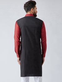 SOJANYA Lelaki Black & Maroon Colourblocked Straight Kurta