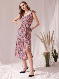 STREET 9 Floral Printed Crepe Fit & Flare Midi Dress