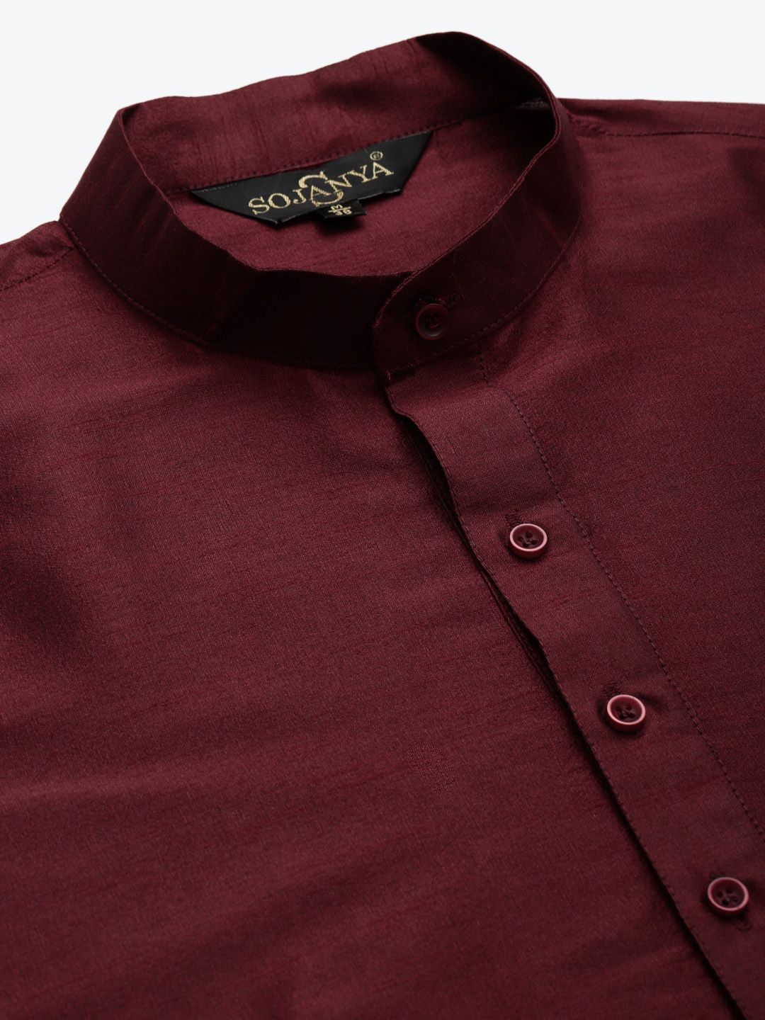 SOJANYA Men Maroon Solid Kurta Set With Printed Jacket