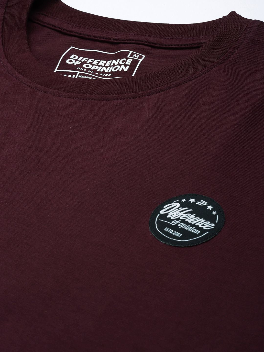 Difference of Opinion Men Burgundy Round Neck Extended Sleeves T-shirt