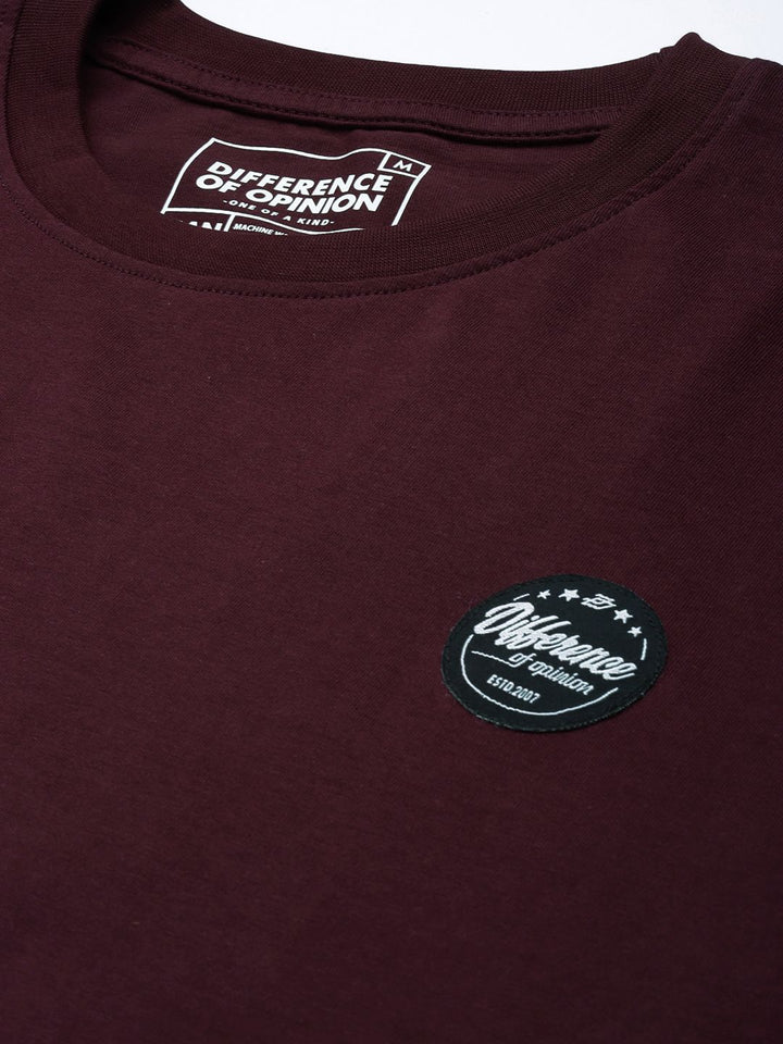 Difference of Opinion Men Burgundy Round Neck Extended Sleeves T-shirt