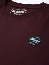 Difference of Opinion Men Burgundy Round Neck Extended Sleeves T-shirt