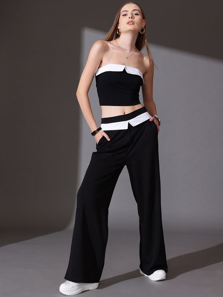 STREET 9 Solid Off Shoulder Top With Flared Trousers Co-Ords