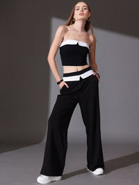 STREET 9 Solid Off Shoulder Top With Flared Trousers Co-Ords