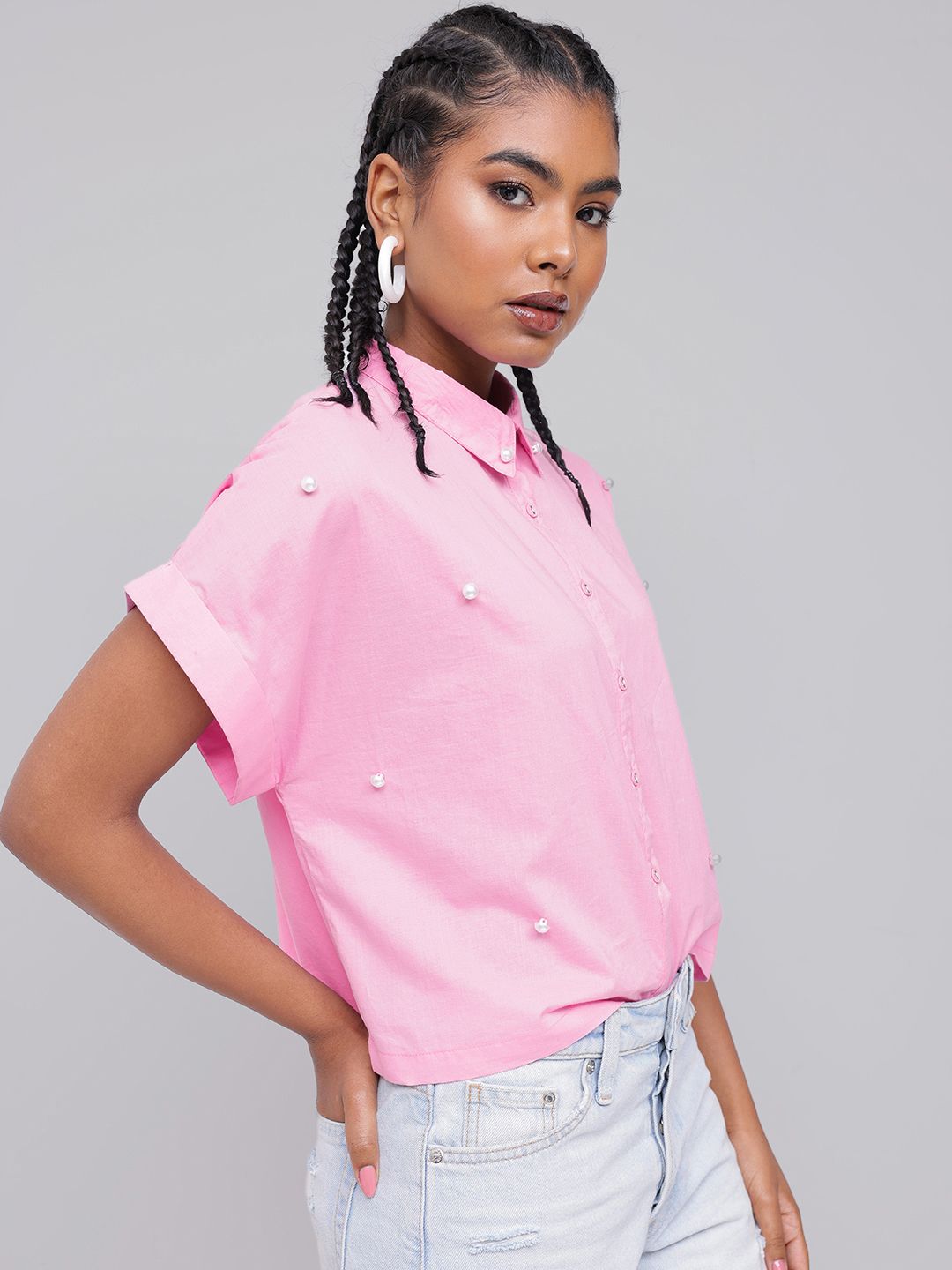 DressBerry Blowzy Pearl Detail Extended Sleeves Shirt